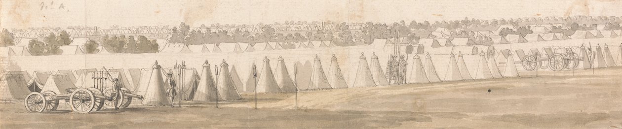 En lejr i Flandern (pen og blækvask på papir) af Thomas Sandby