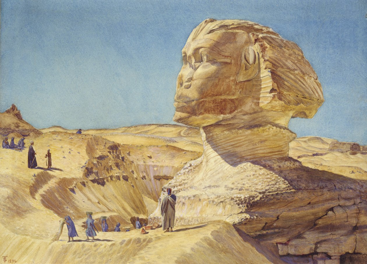 Den store sfinx ved pyramiderne i Giza, 1854 (akvarel på papir) af Thomas Seddon