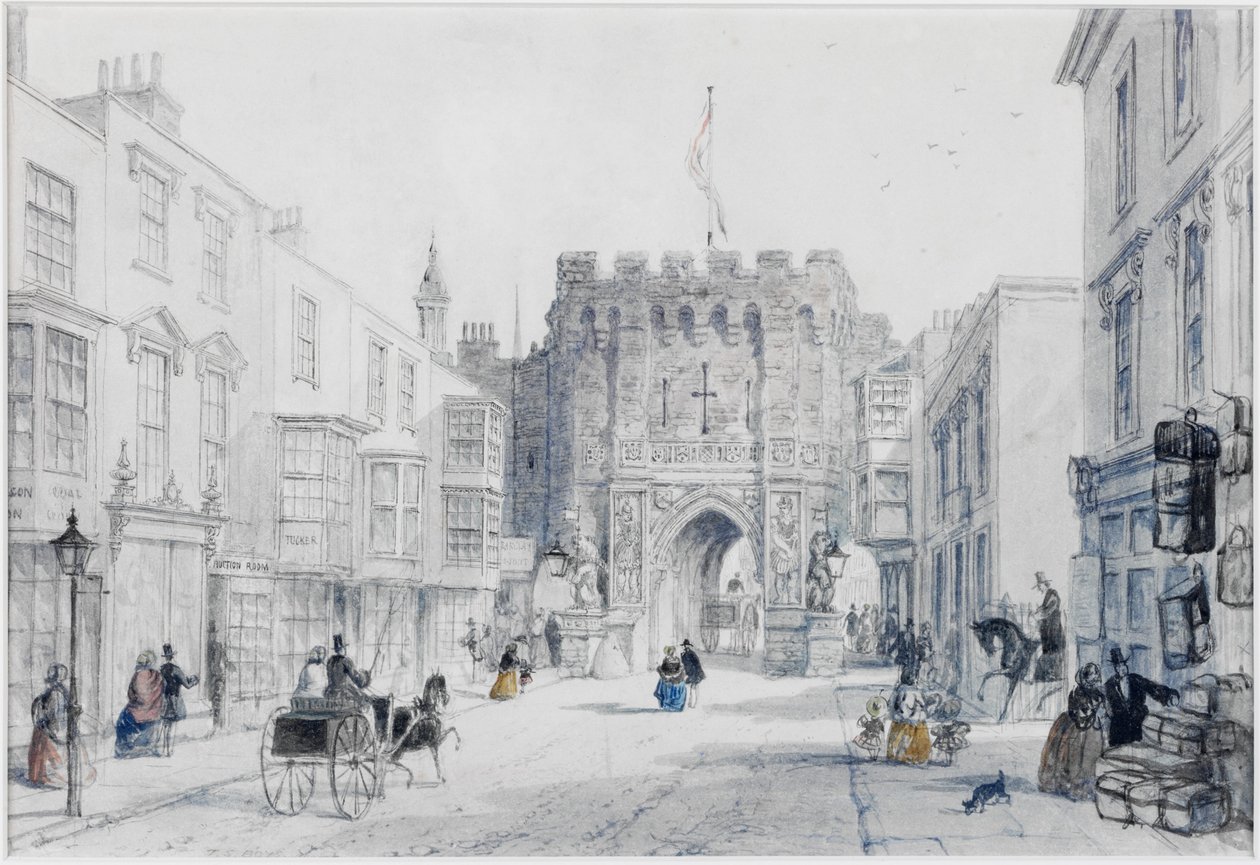 The Bar Gate, Southampton (blæk og akvarel på kort) af Thomas Shotter Boys
