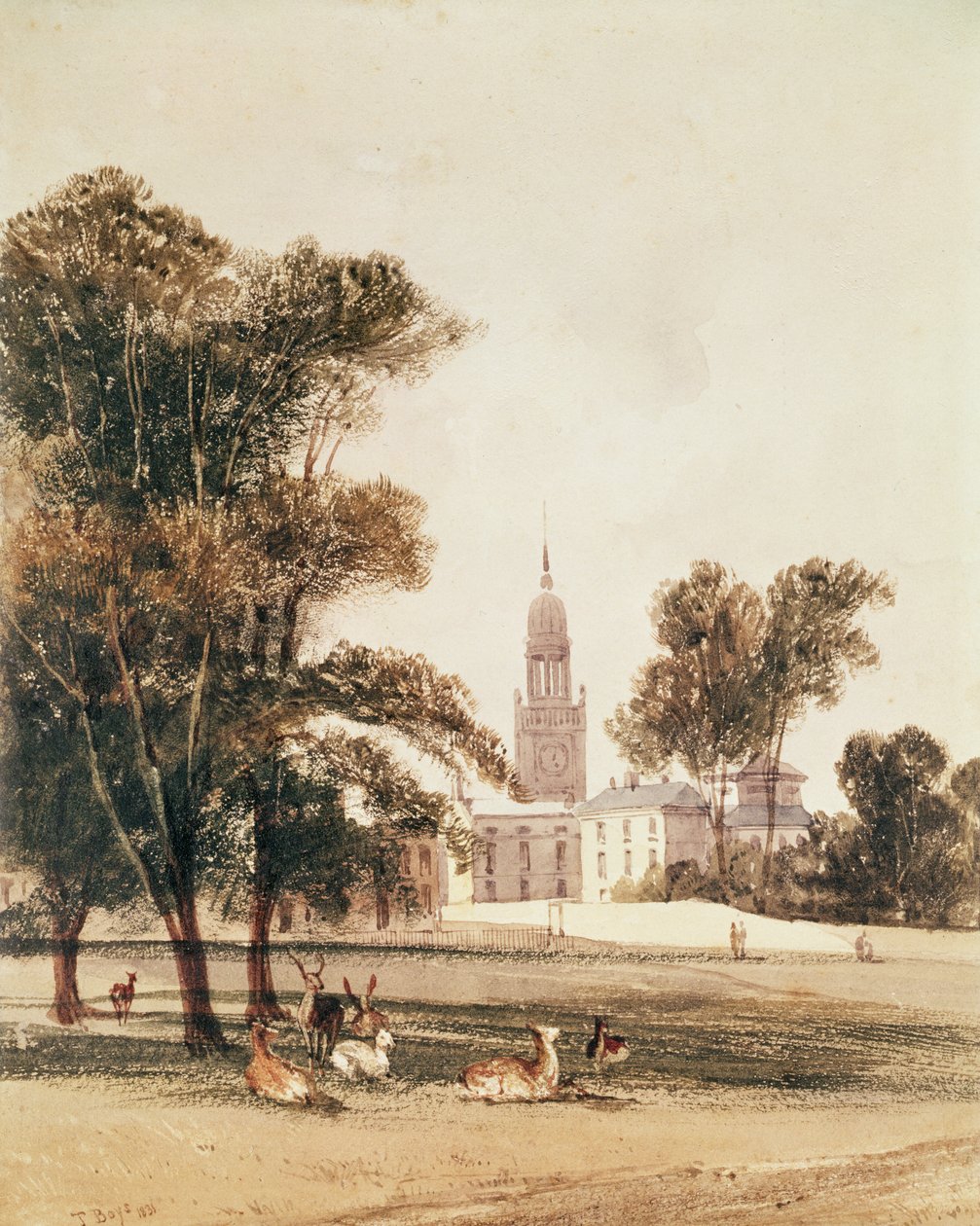 Church of St Alphage fra parken, Greenwich, 1831 af Thomas Shotter Boys