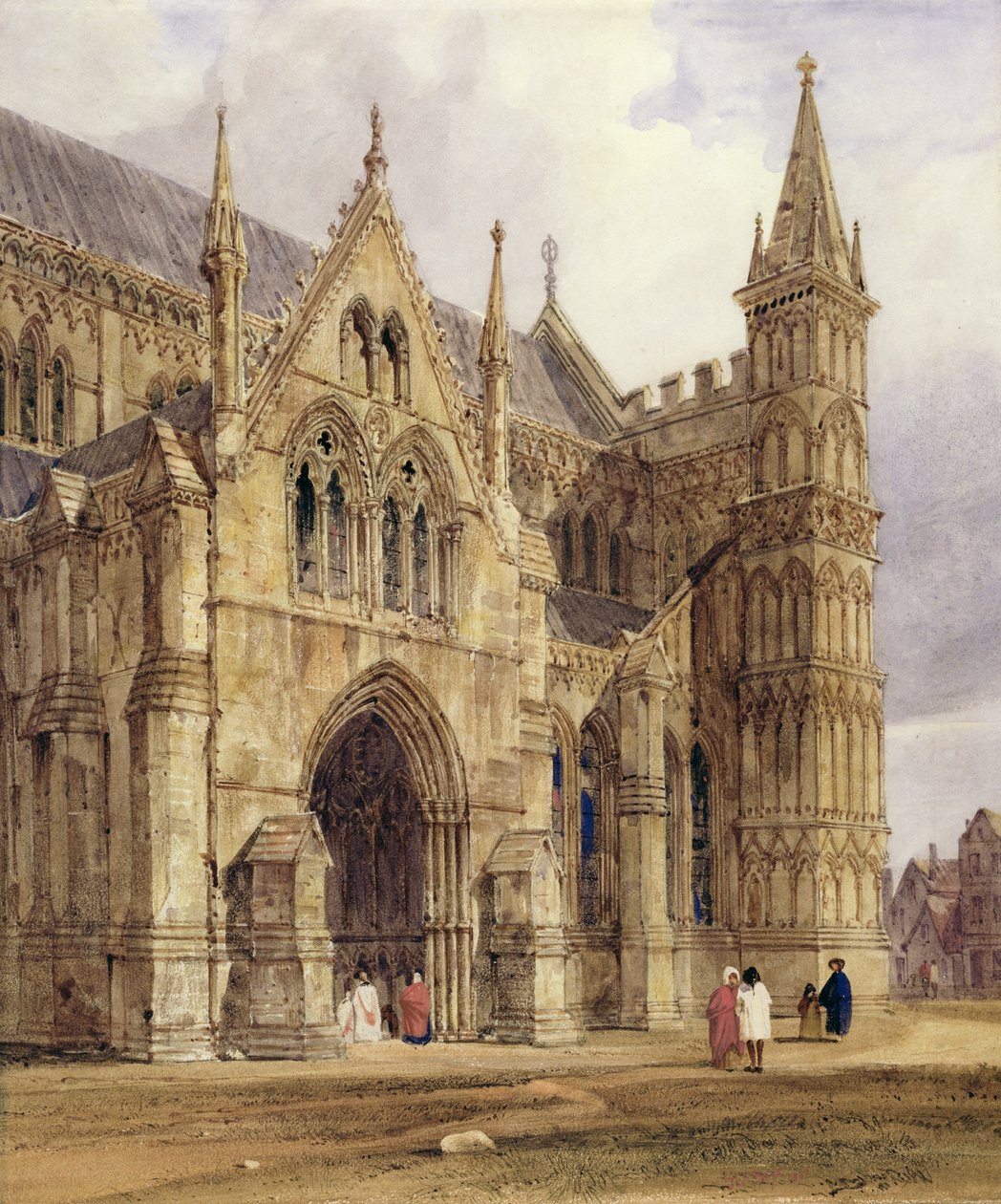 The North-West Porch of Salisbury Cathedral, 1832 (wc med pen og brunt blæk over blyant på papir) af Thomas Shotter Boys
