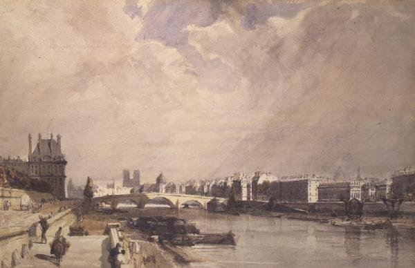 Udsigt langs Seinen med Pont Royal og Pavilion de Flore, Tuilerierne af Thomas Shotter Boys