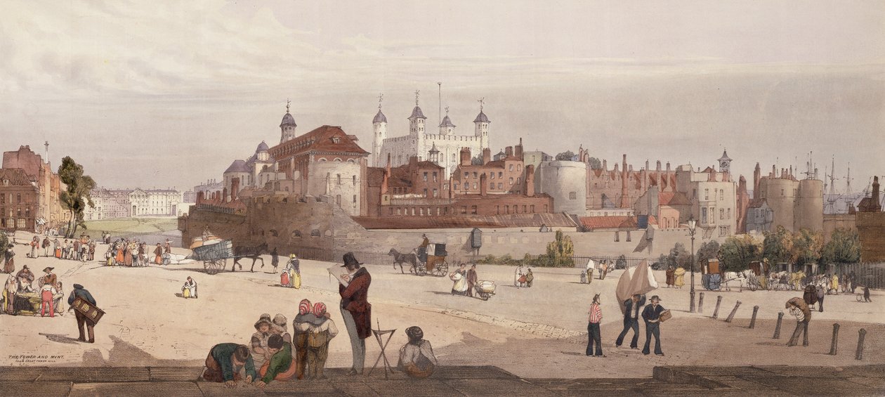 Udsigt over Tower of London og den kongelige møntanstalt fra Great Tower Hill, 1842 af Thomas Shotter Boys