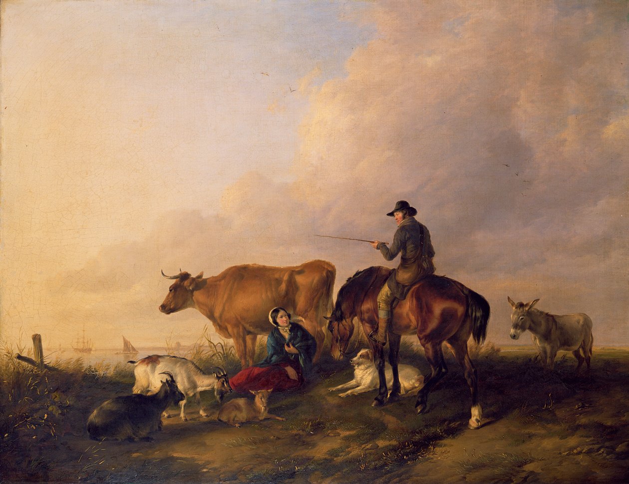 Kystlandskab med figurer og dyr af Thomas Sidney Cooper