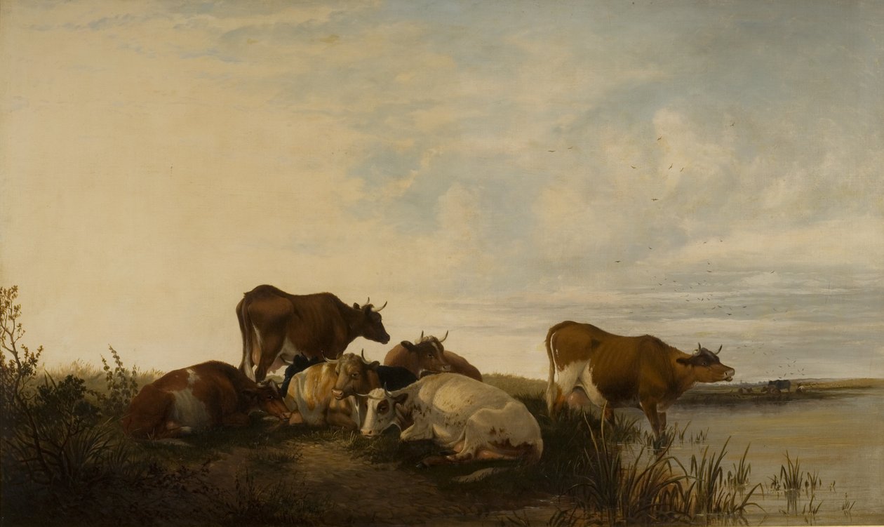 Landskab med kvæg i Marshland af Thomas Sidney Cooper