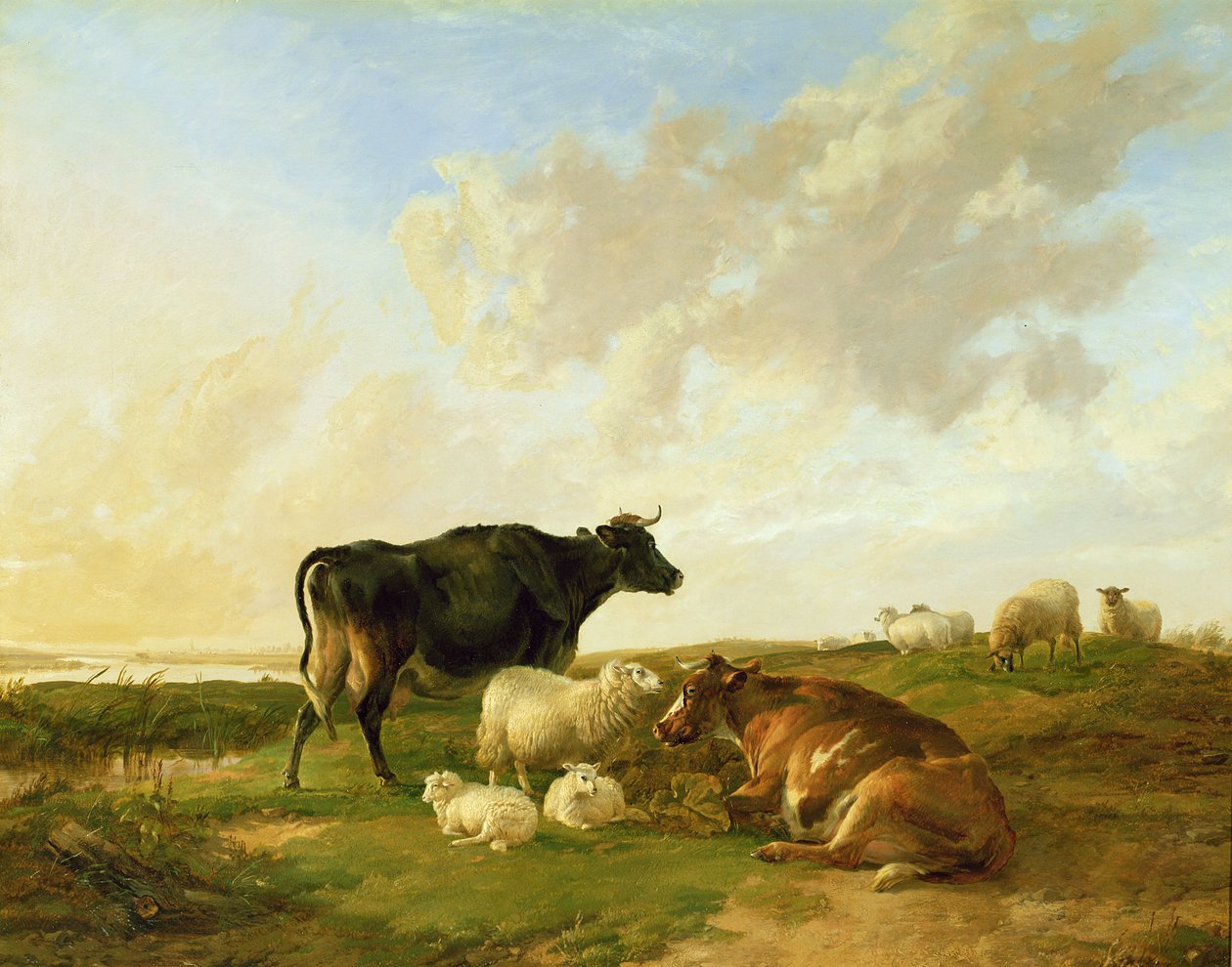 Landskab med køer og får, 1850 af Thomas Sidney Cooper