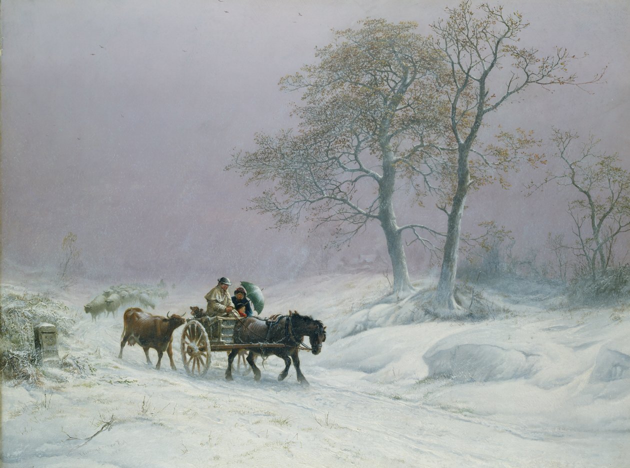 Den vinterlige vej til markedet (olie) af Thomas Sidney Cooper