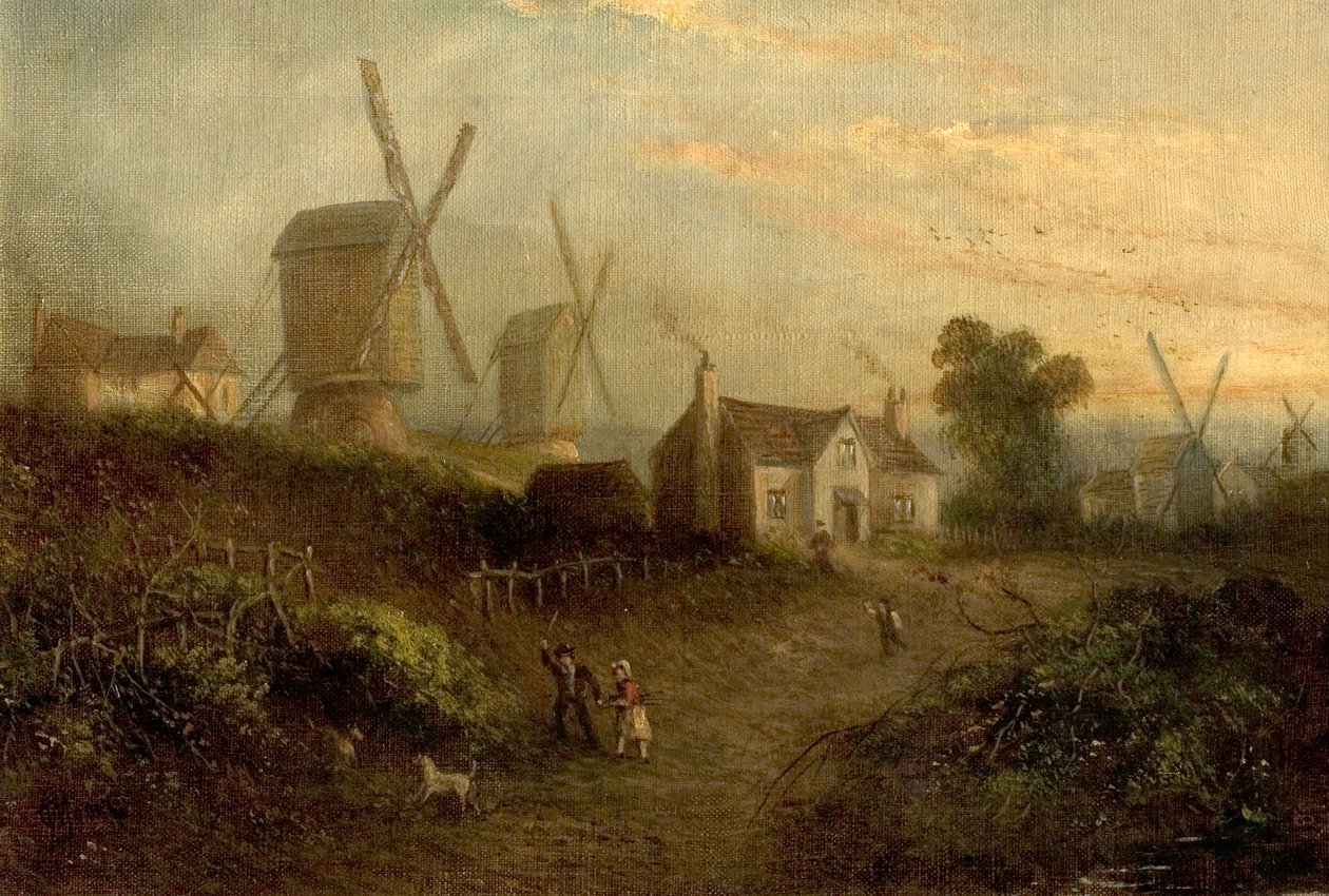 Mills and Gorse Bushes i Nottingham Forest, 1848 af Thomas Sturge Moore
