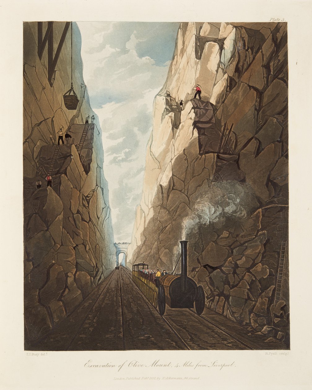 Udgravning af Olive Mount, 4 Miles from Liverpool, 1831 (håndfarvet gravering) af Thomas Talbot Bury