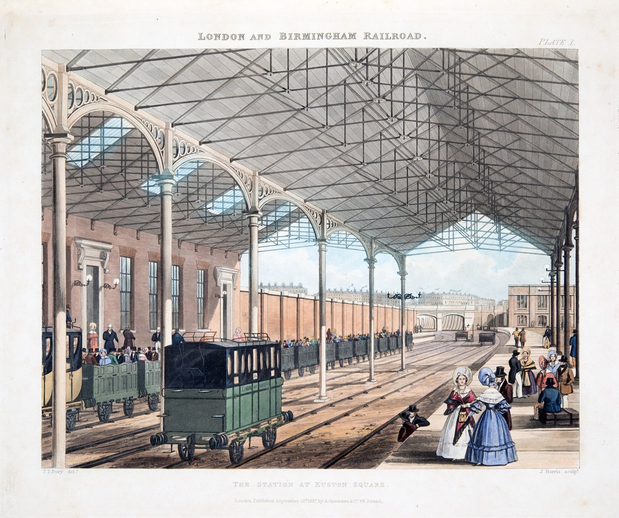 Stationen ved Euston Square, 1837 (håndfarvet gravering) af Thomas Talbot Bury