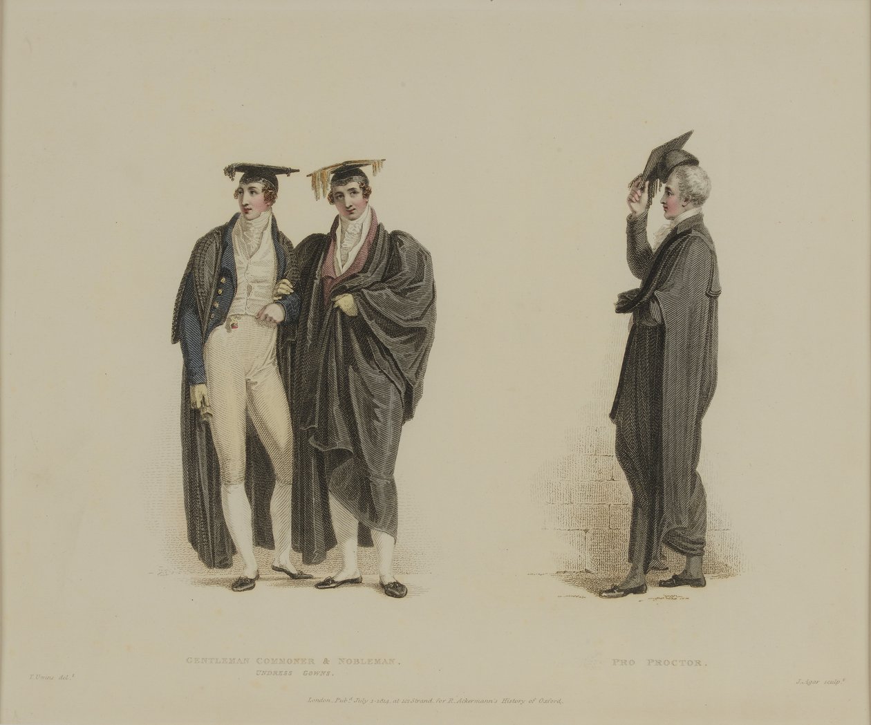 Gentleman Commoner und Nobleman with Pro Proctor, graveret af J. Agar, udgivet i R. Ackermanns 