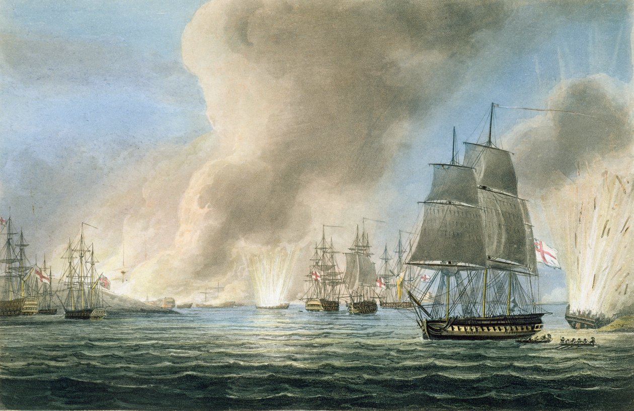 Destruktion af den tyrkiske flåde, 19. februar 1807, graveret af T. Sutherland til "The Naval Chronology of Great Britain" af J. Ralfe, udgivet 1820 af Thomas Whitcombe