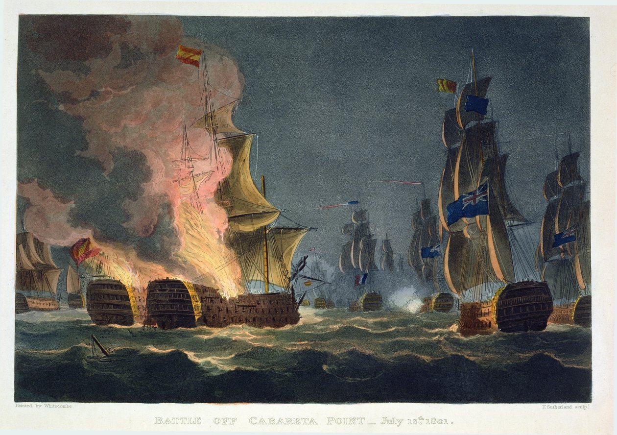 Slaget ved Cabareta Point, 12. juli 1801, indgraveret af Thomas Sutherland til J. Jenkins 