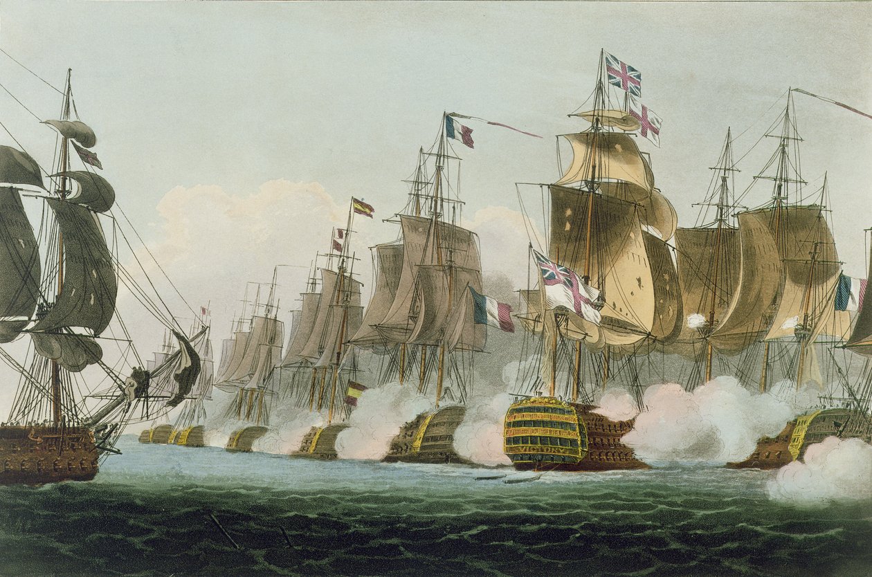 Slaget ved Trafalgar, 21. oktober 1805, indgraveret af Thomas Sutherland til J. Jenkins 