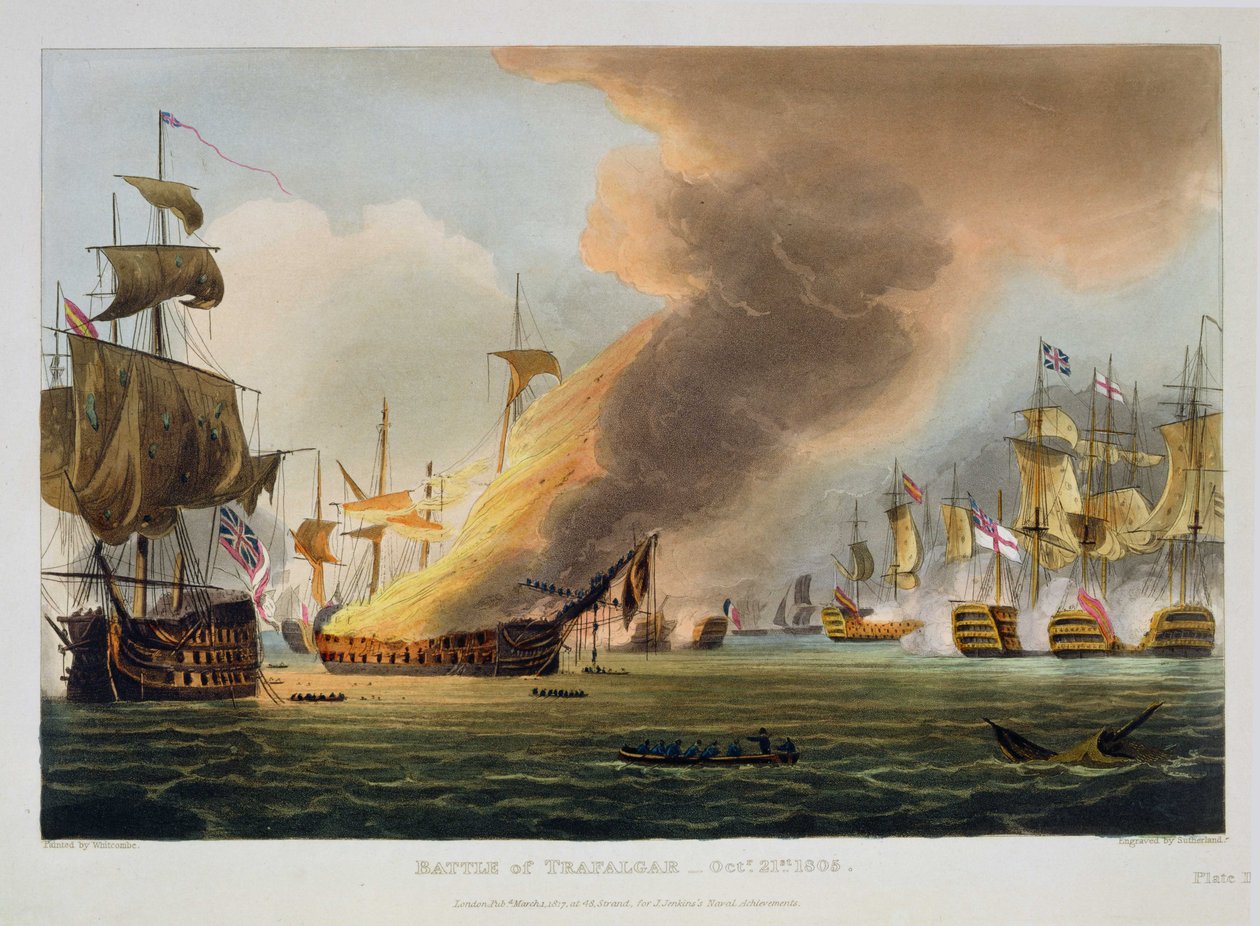 Slaget ved Trafalgar, 21. oktober 1805, graveret af Thomas Sutherland til J. Jenkins 