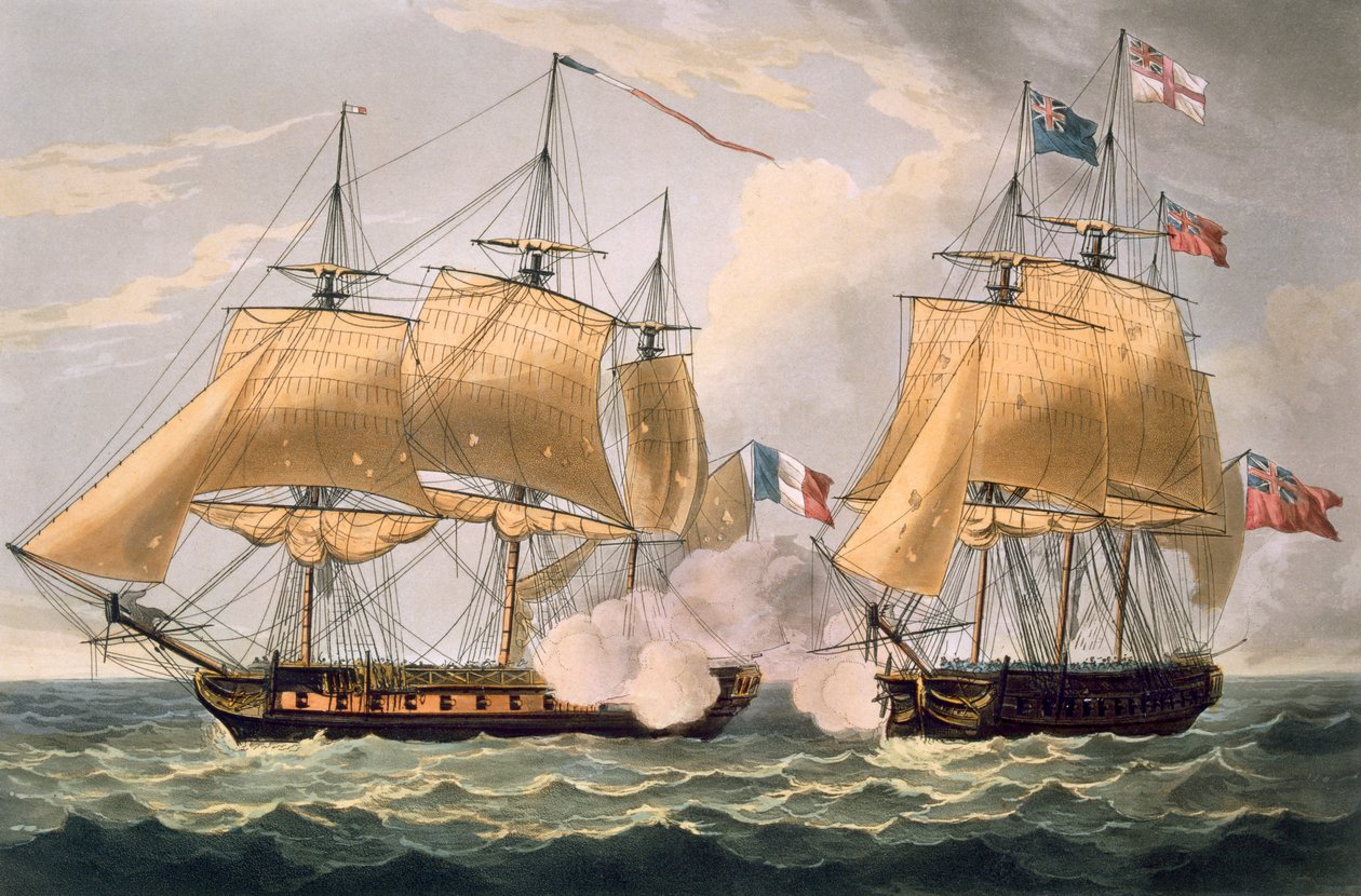 Indtagelsen af La Clorinde, 26. februar 1814, graveret af Thomas Sutherland til J. Jenkins
