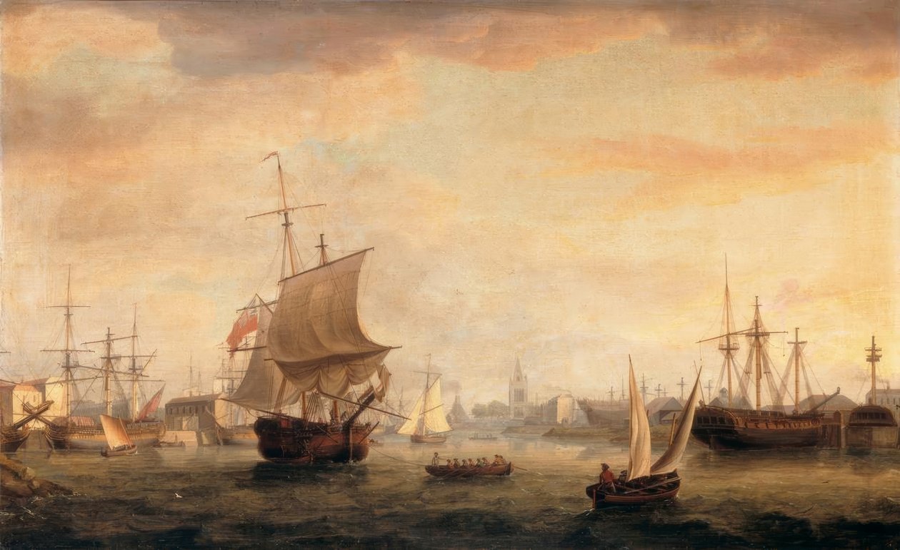 Udsigt over Bristol Dock og Quay af Thomas Whitcombe