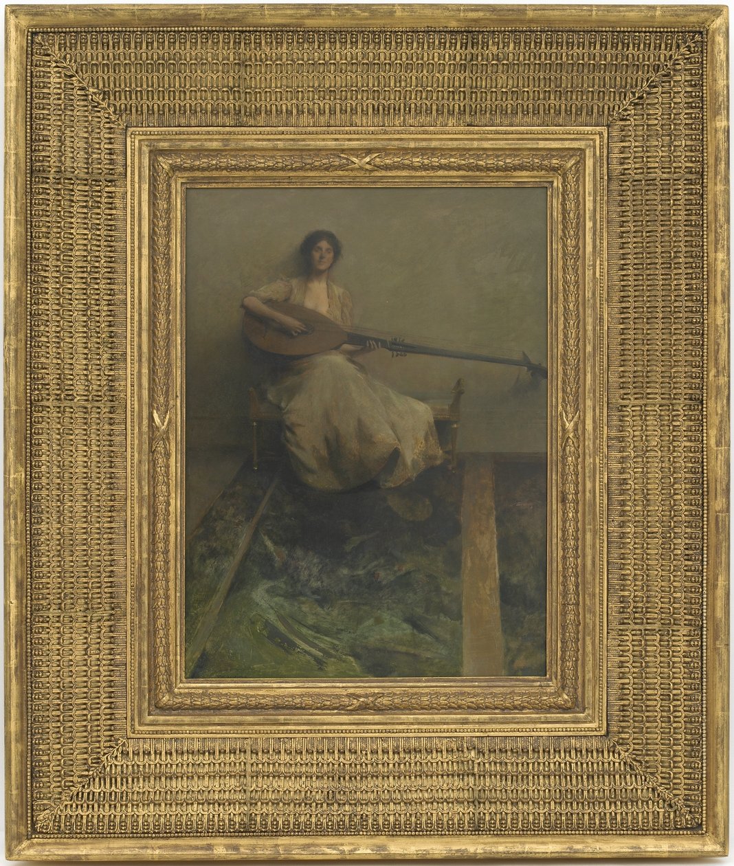 Pige med lut, 1904-05 (olie på træpanel) af Thomas Wilmer Dewing