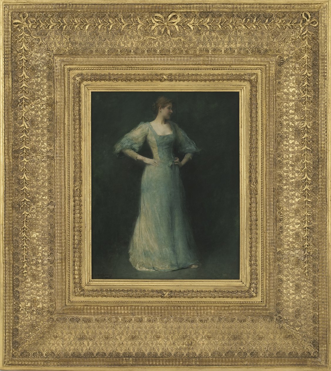 Den blå kjole, 1892 (olie på træpanel) af Thomas Wilmer Dewing