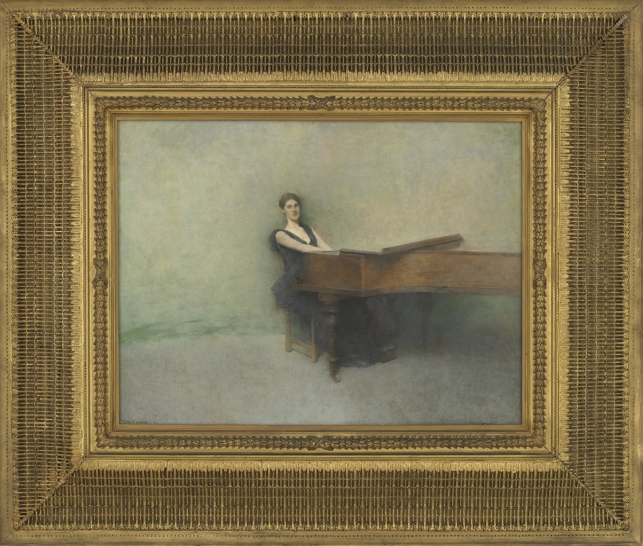 Klaveret, 1891 (olie på træpanel) af Thomas Wilmer Dewing