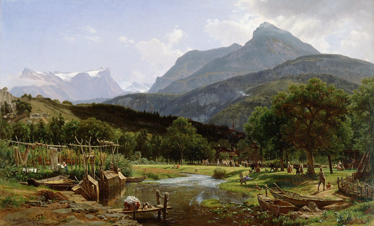 Udsigt nær Brunnen ved Luzern-søen, Schweiz, 1857 af Thomas Worthington Whittredge