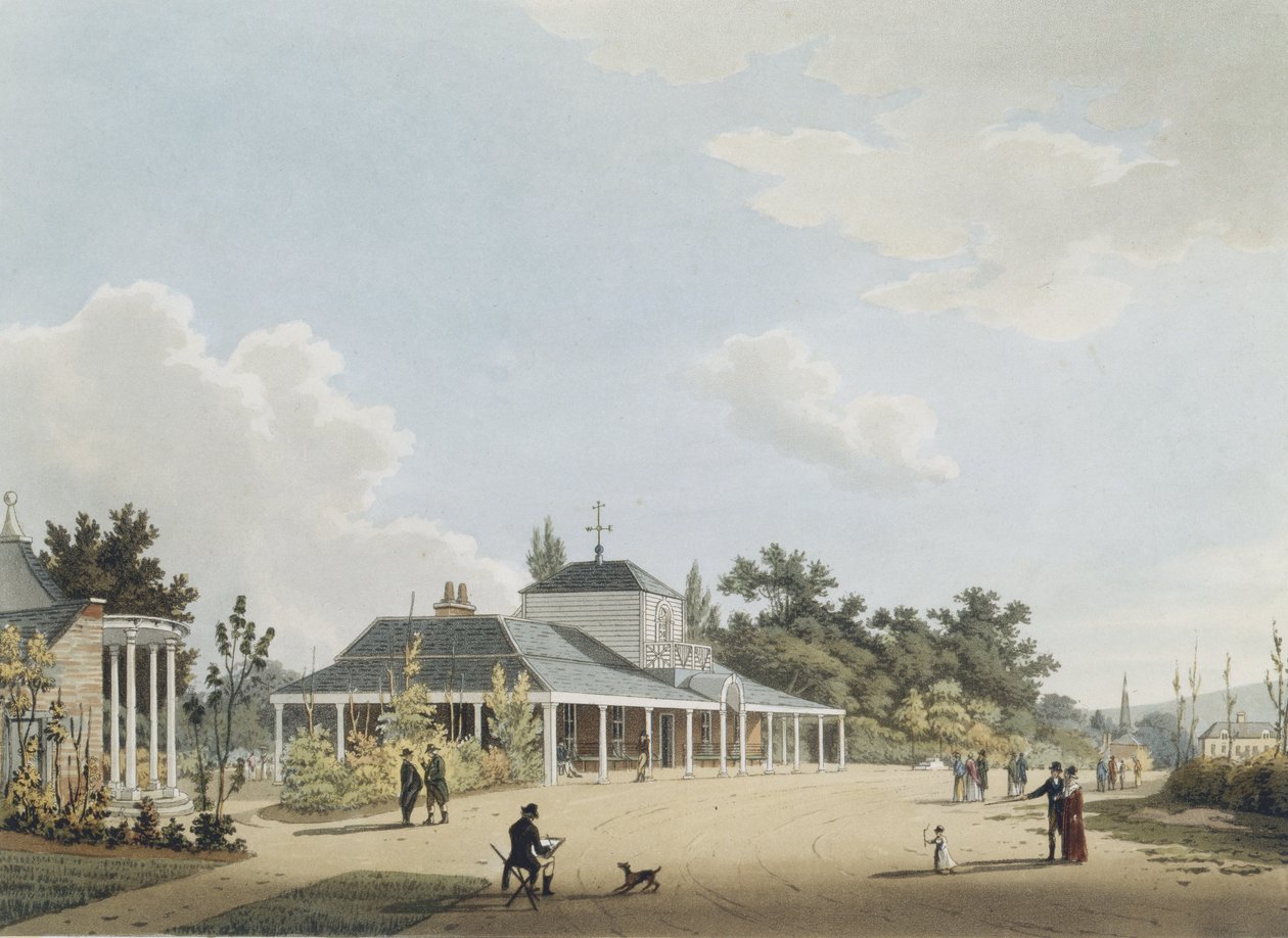 Montpelier Pump Room, Cheltenham, graveret af John Bluck, 1813 (akvatint) af Thomas after Hulley