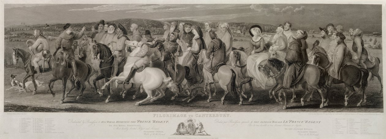 Pilgrimsrejsen til Canterbury, graveret af James Heath (1757-1834) og Luigi Schiavonetti (1765-1810) (ætsning og gravering) af Thomas Stothard