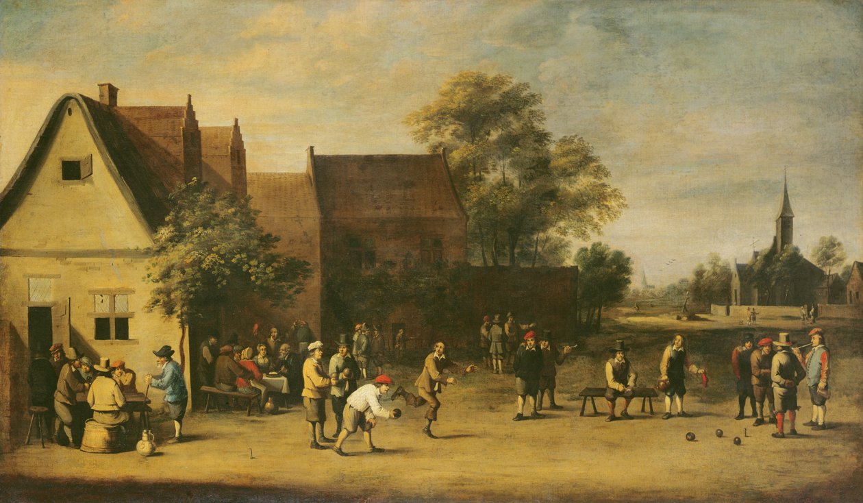Bowls spillere på en Village Green af Thomas van Apshoven