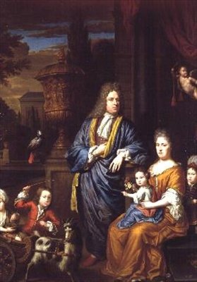 Familieportrætgruppe i klassiske omgivelser af Thomas van der Wilt