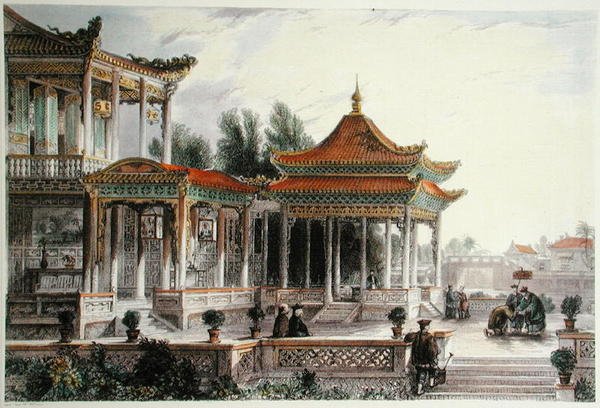 Pavillon of the Star of Hope, Tong Chow, ca. 1850 (farve litho) af Thomas (after) Allom