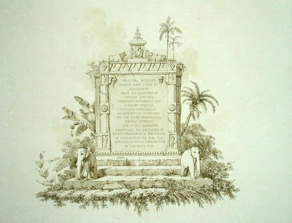 Frontispice til "Oriental Scenery: Twenty-Four Views in Hindoostan", graveret af Thomas (1749-1840) og William (1769-1837) Daniell af Thomas (after) Daniell