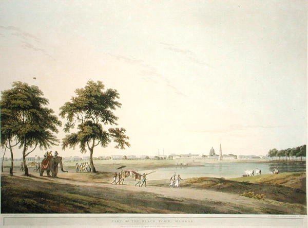 En del af den sorte by, Madras, billede 34 fra "Oriental Scenery: Twenty Four Views in Hindoostan
