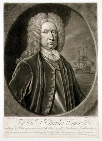 Portræt af Sir Charles Wager (1666-1743), admiral for den blå eskadre, graveret af John Faber (1684-1756) 1732 (stik) af Thomas (after) Gibson