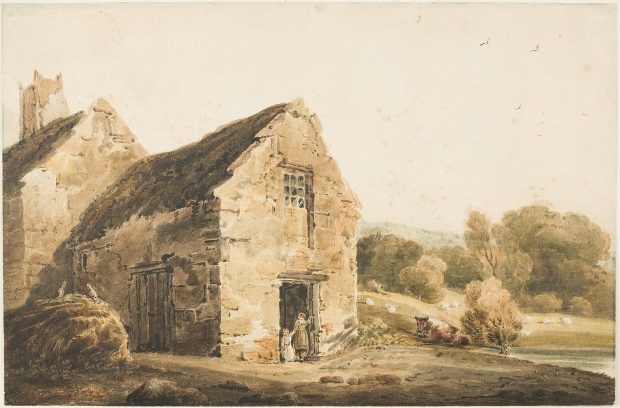 Hytter nær Newcastle Upon Tyne, efter 1800 (kropsfarve, blyant, akvarel) af Thomas (after) Girtin