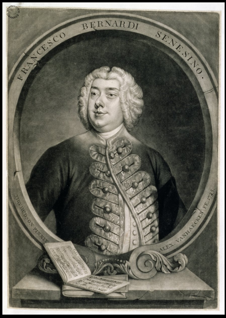 Francesco Bernardi Senesino, graveret af Alexander van Haecken (1701-58) af Thomas (after) Hudson