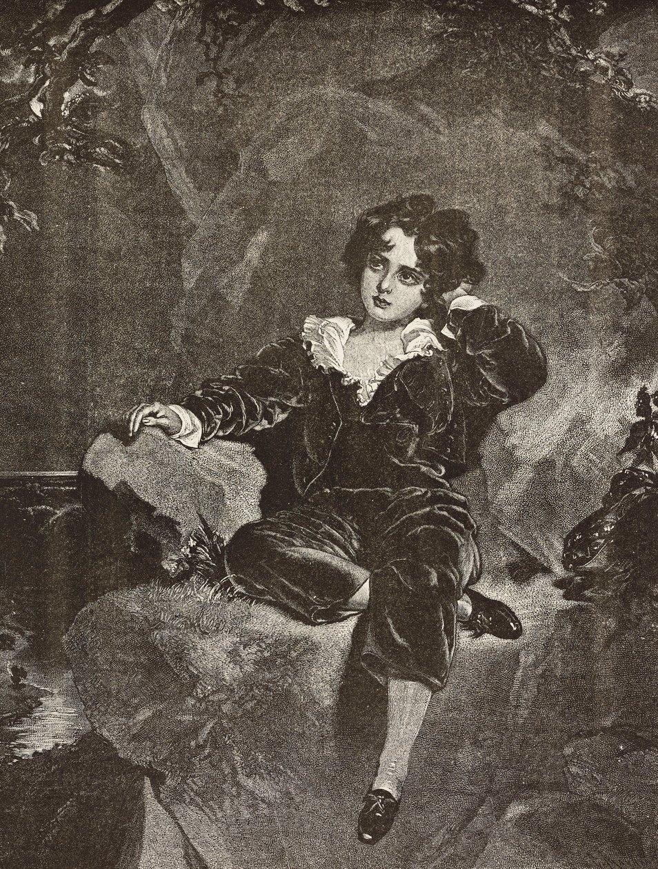 Portræt af Master Lambton som dreng, Charles William Lambton, the Red Boy, gravering fra et maleri af Thomas Lawrence fra L