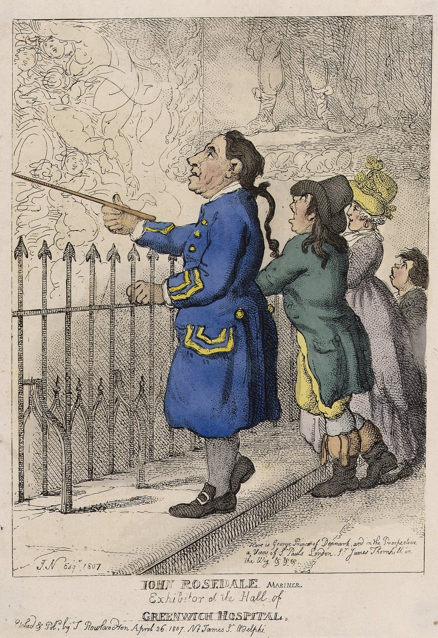John Rosedale, sømand, besøgsguide til Greenwich Hospitals lobby (England) af Thomas (after) Rowlandson