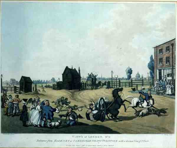 London-udsigter, nr. 6: Indkørsel fra Hackney eller Cambridge Heath Turnpike med en fjern udsigt over St. Paul