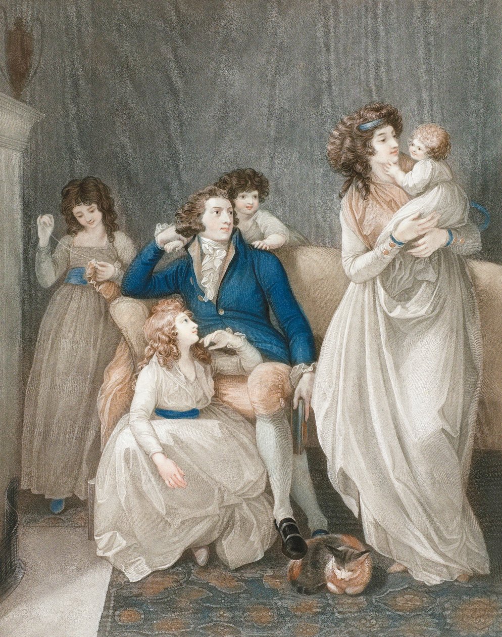I slutningen af det 18. tidlige 19. århundrede velstående familiescene. af Thomas (after) Stothard