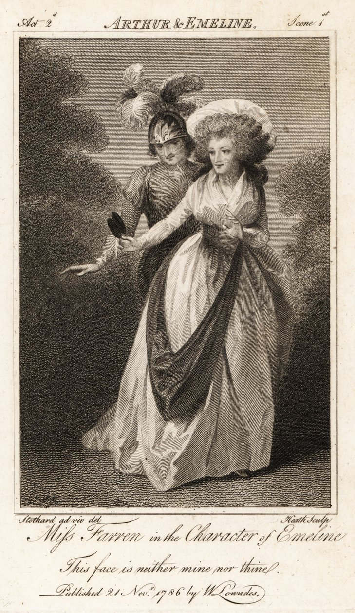 Miss Elizabeth Farren i rollen som Emeline i John Drydens Arthur and Emeline af Thomas (after) Stothard