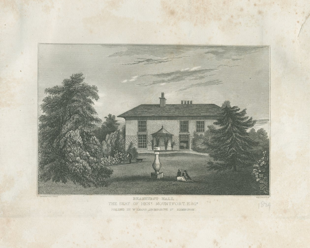 Checkley - Beauhurst Hall: gravering, nd [c 1820-1830] (tryk) af Thomas (after) Underwood