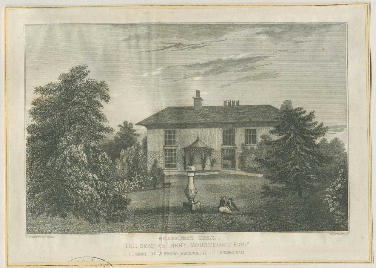 Checkley - Beauhurst Hall: gravering, nd [c 1820-1830] (tryk) af Thomas (after) Underwood