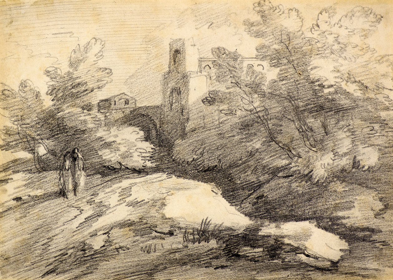Landskab (blyant) af Thomas (attr. to) Gainsborough