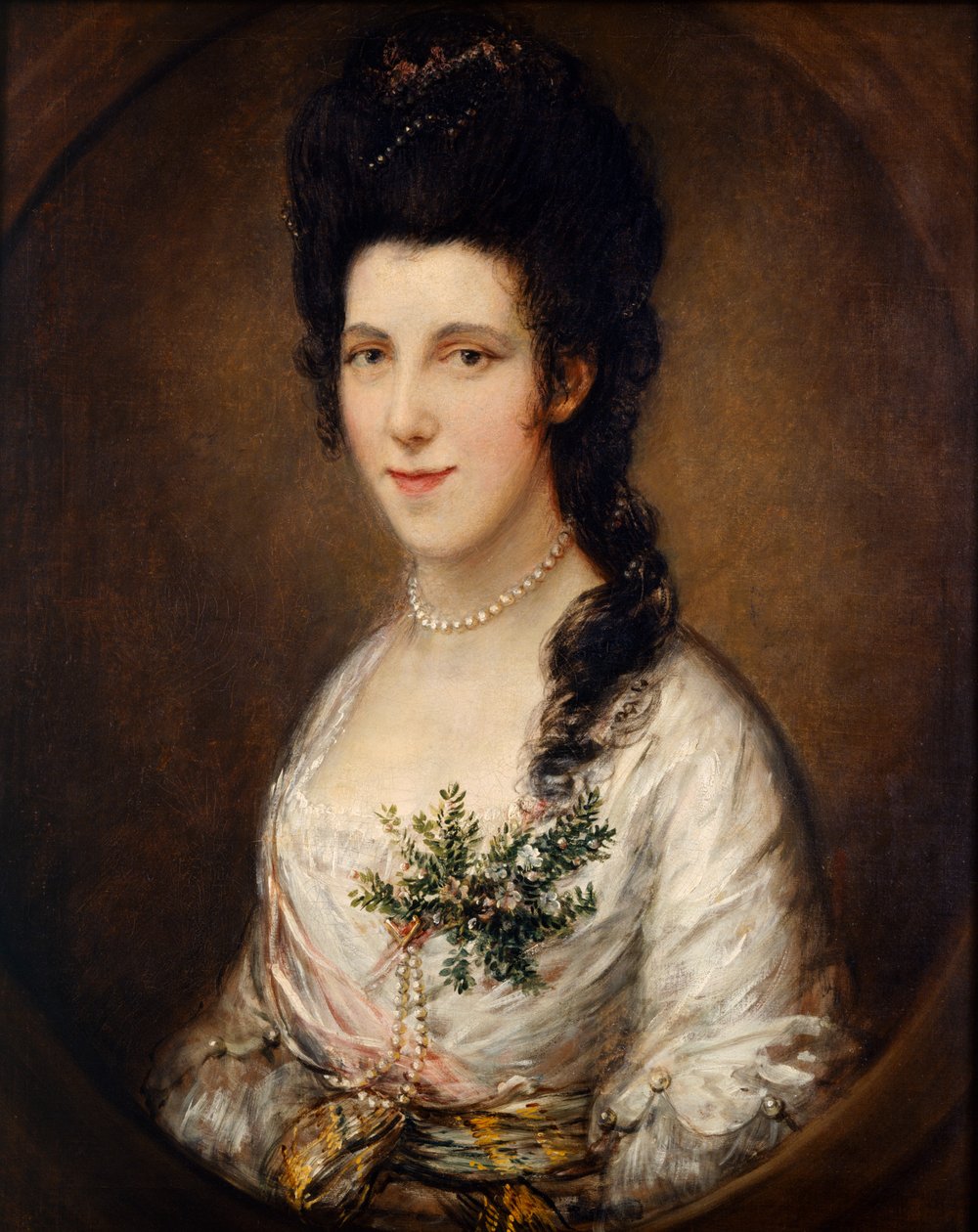 Portræt af en dame (olie på lærred) af Thomas (attr. to) Gainsborough