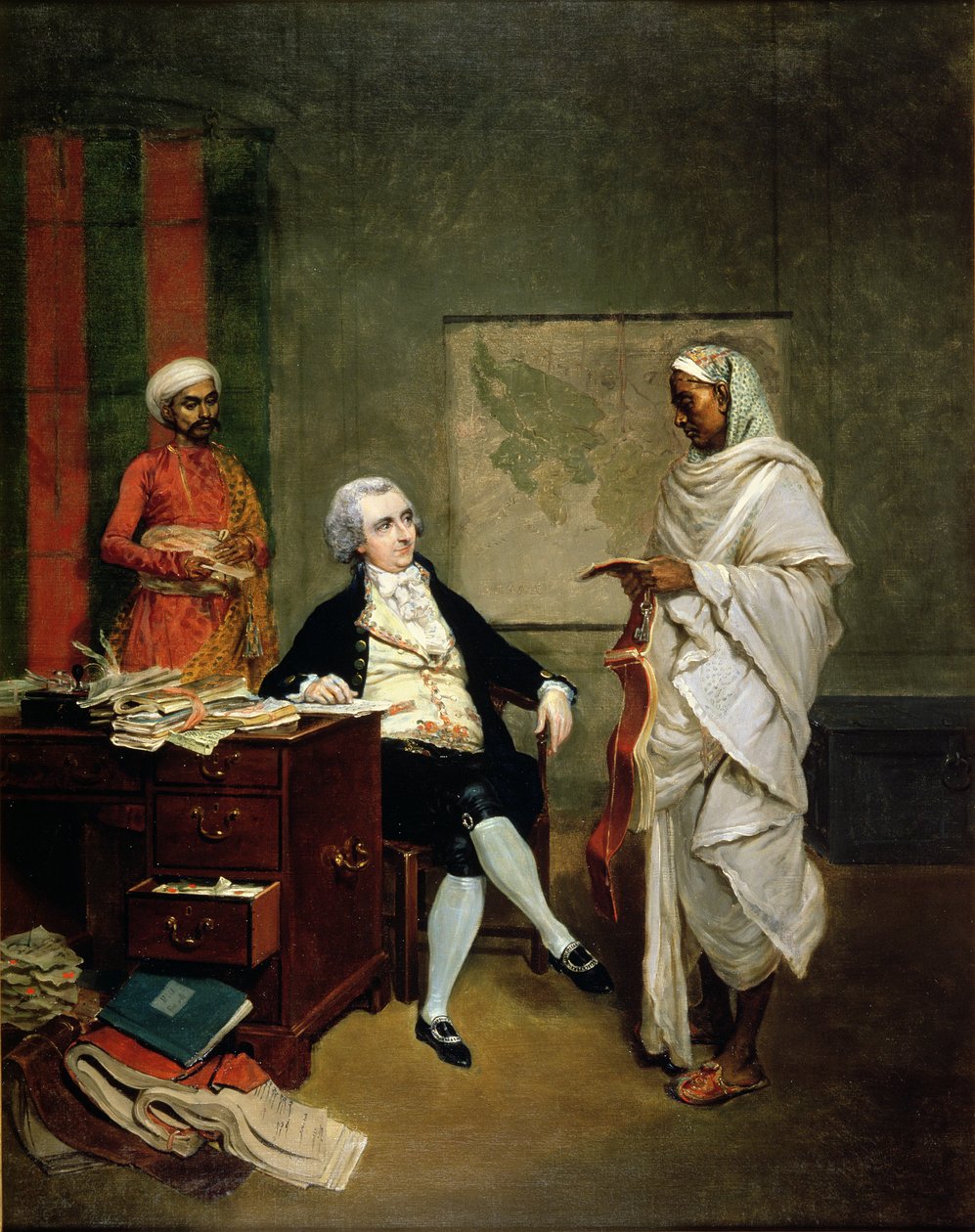 Foster 638 (138) John Mowbray med sin pengeagent, Banian, ca. 1790 af Thomas (attr. to) Hickey
