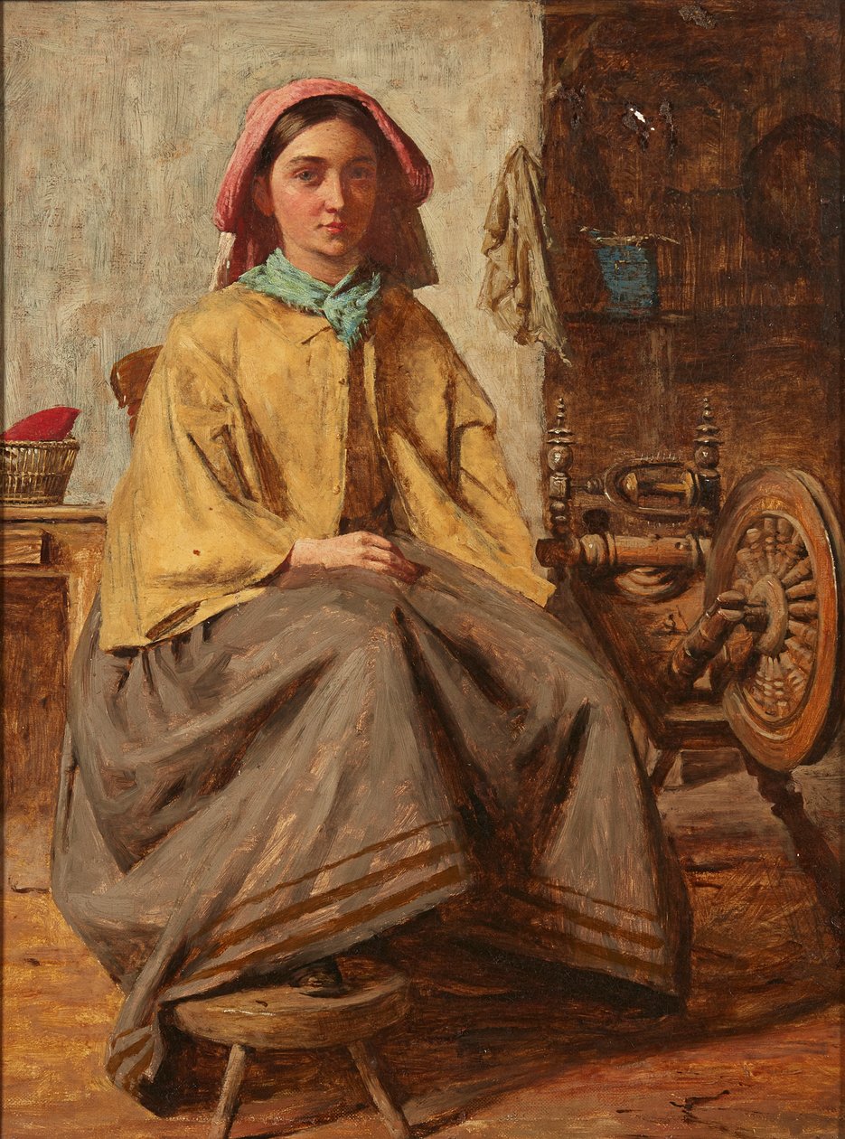 Ved Spindehjulet (olie på lærred) af Thomas (follower of) Faed