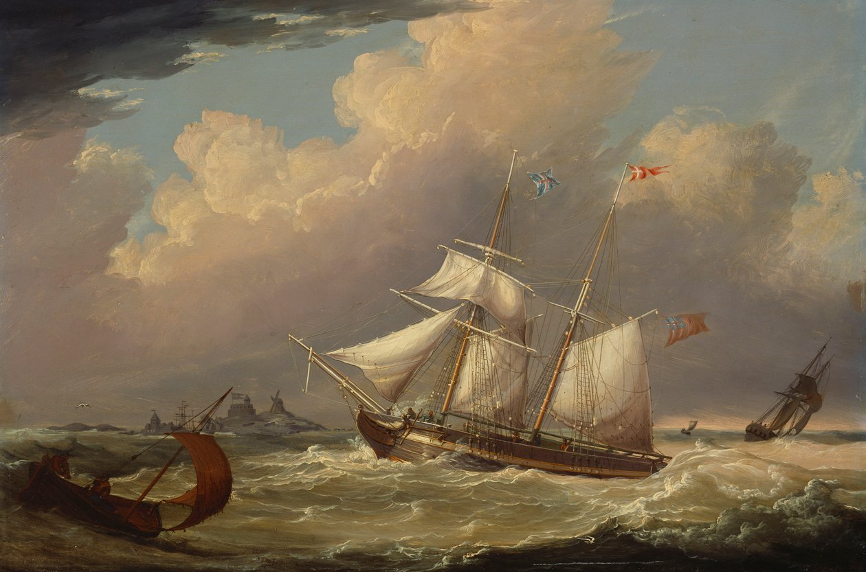 Den engelske brig "The Guide" på vej ind i floden Elben i Tyskland, 1828 af Thomas A. Binks