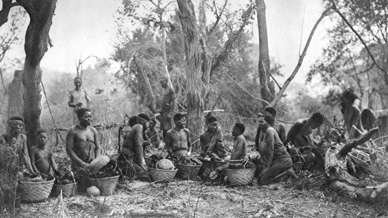 Indfødte kvinder med kurve af flodhestekød, Karoo, Sydafrika, 1924 1927 af Thomas A. Glover
