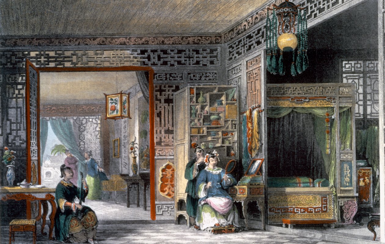 Boudoir og sengekammer hos en dame af rang, Kina, 1843 af Thomas Allom