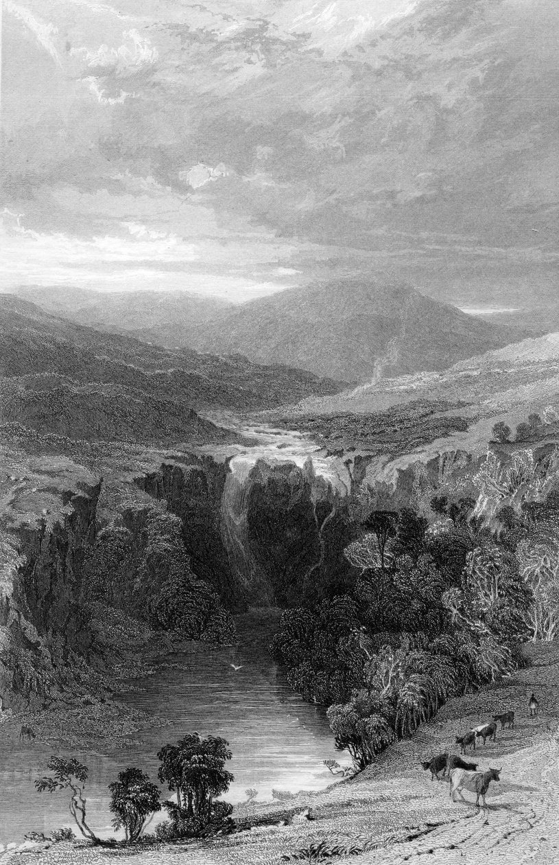 High Force by the Tees, Durham, ca. 1835 af Thomas Allom